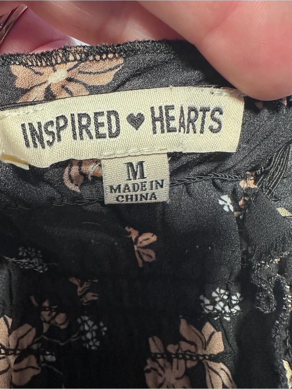 Inspired Hearts Black Wide-Leg Floral Jumpsuit with Smocked Waist